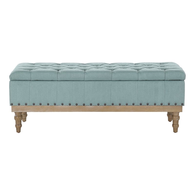 Landis Storage Bench in Sea Blue Fabric and Brushed Legs