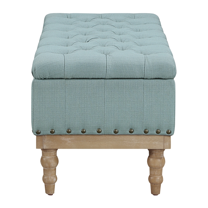 Landis Storage Bench in Sea Blue Fabric and Brushed Legs