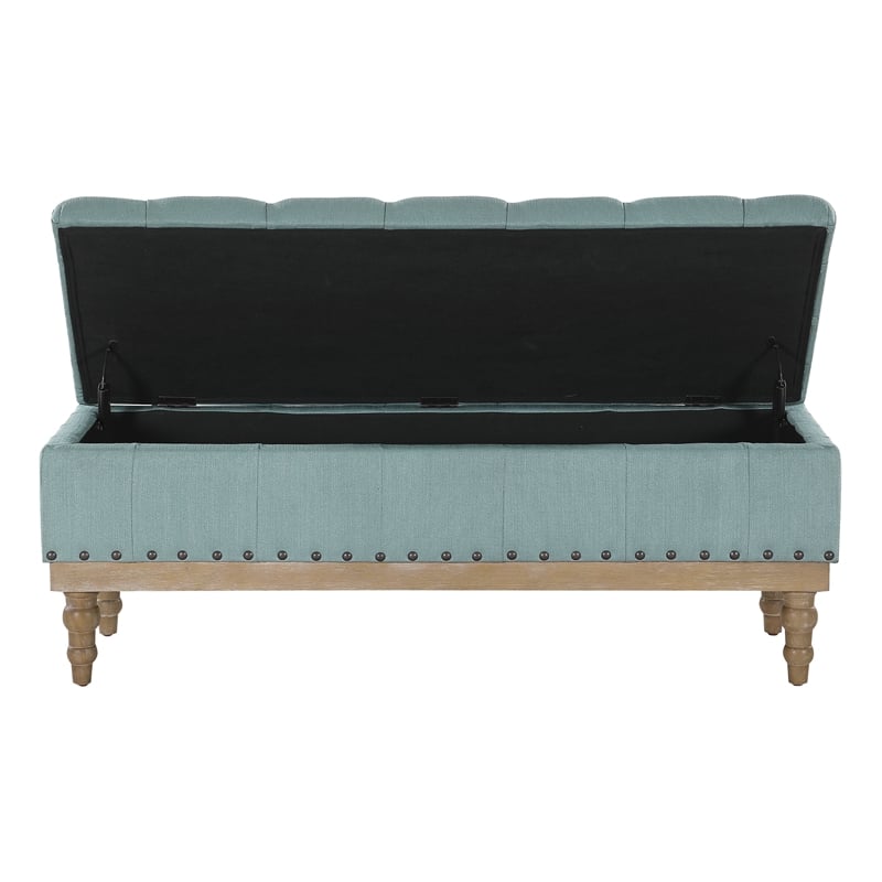 Landis Storage Bench in Sea Blue Fabric and Brushed Legs