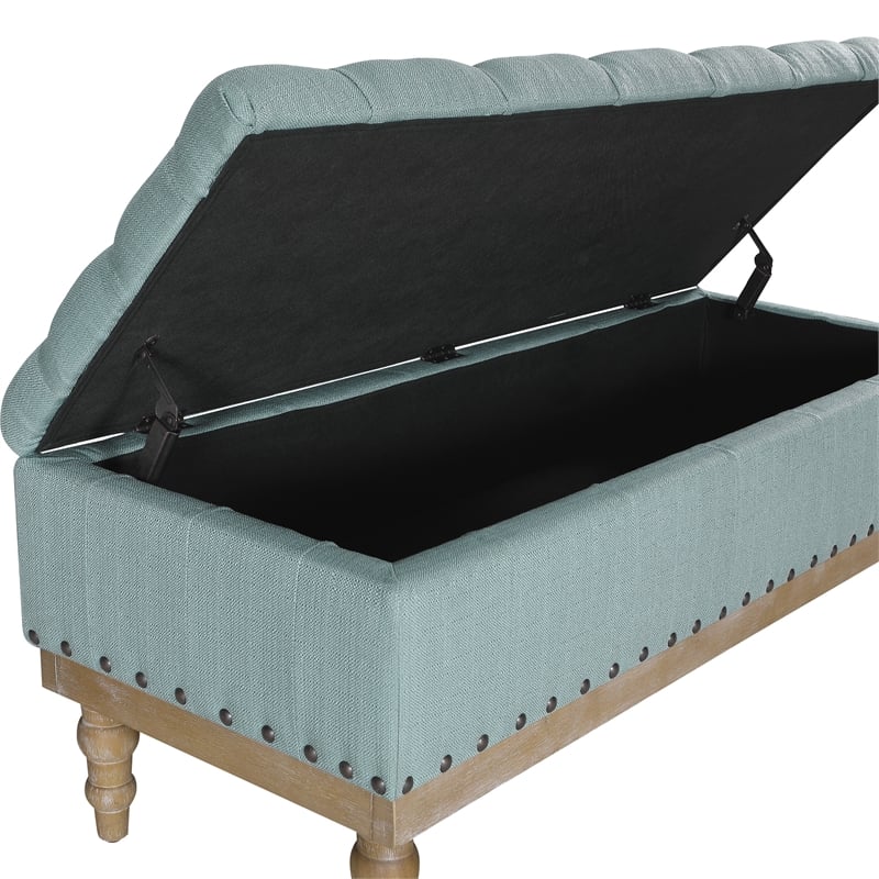 Landis Storage Bench in Sea Blue Fabric and Brushed Legs