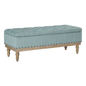 Landis Storage Bench in Sea Blue Fabric and Brushed Legs
