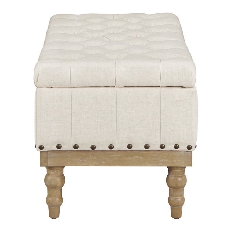 Landis Storage Bench in Linen White Fabric and Brushed Legs