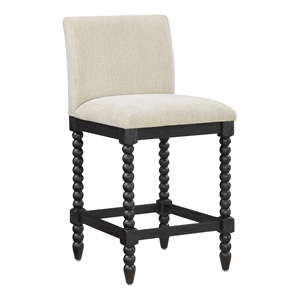 ELIZA 26&quot Spindle Counter Stool with Black Frame and Linen White Fabric