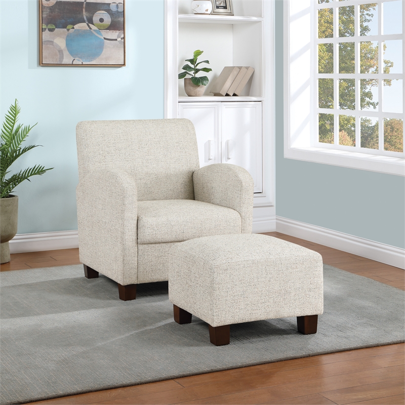Aiden Chair & Ottoman Quartz Off White Fabric Medium Espresso Legs