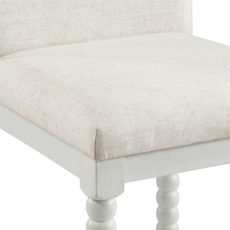 Kaylee 26 Spindle Counter Stool in Linen White Fabric and Antique White Frame