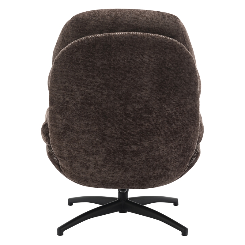 Kerry Swivel Lounge Chair & Footrest in Brown Fabric and Black Base