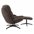 Kerry Swivel Lounge Chair & Footrest in Brown Fabric and Black Base