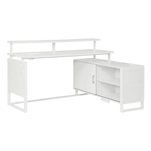 Ace 60&quotx 50&quot L-Shape Desk in White Top Engineered Wood and White Frame