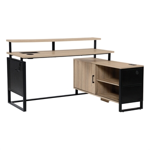Ace 60&quotx 50&quot L-Shape Desk in River Oak Top Engineered Wood and Matte Black Frame