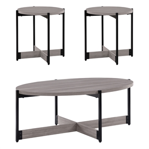 3 Piece Occasional Table Set in Engineered Wood Gray Woodgrain Finish