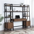 Lancaster Desk and Bookcase with 3 piece Wall System in Walnut Engineered Wood