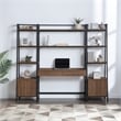 Lancaster Desk and Bookcase with 3 piece Wall System in Walnut Engineered Wood