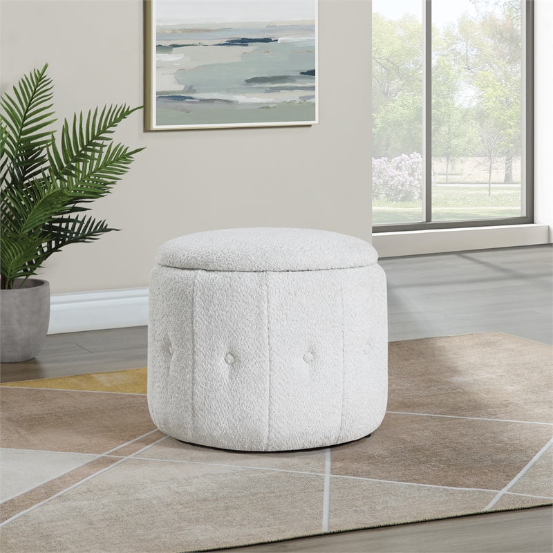 Brayfield Storage Ottoman in Sherpa Parchment Off White Fabric