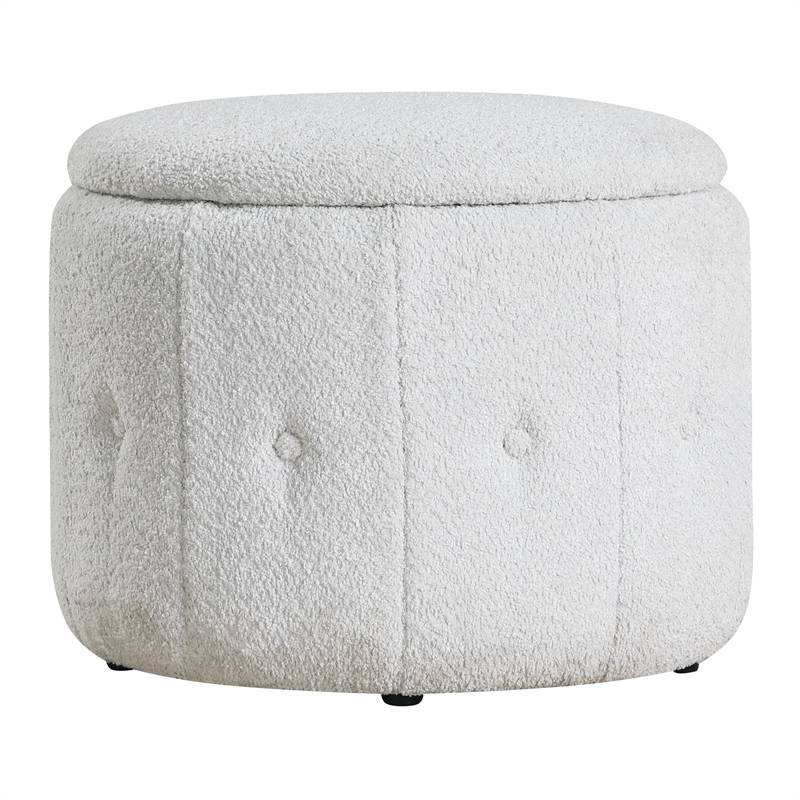Brayfield Storage Ottoman in Sherpa Parchment Off White Fabric