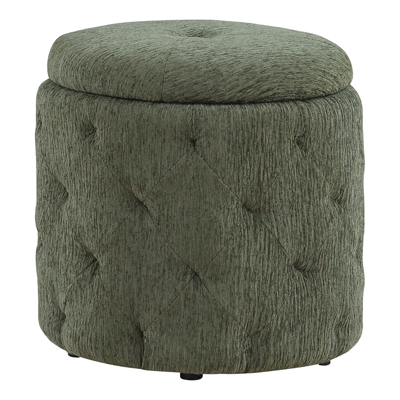 Erindale Round Storage Ottoman in Moss Green Fabric