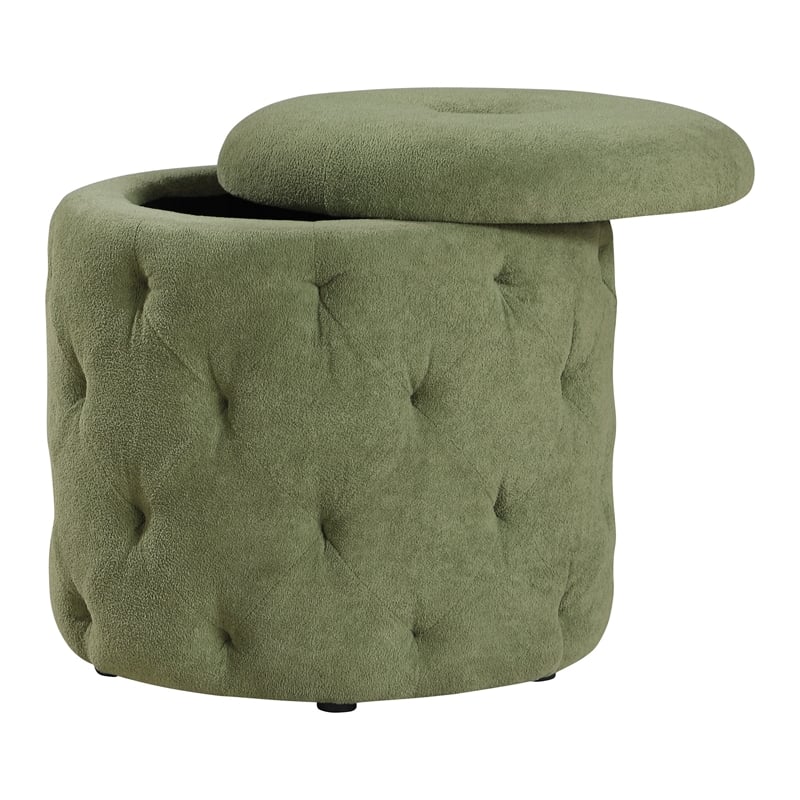 Erindale Round Storage Ottoman in Moss Green Fabric