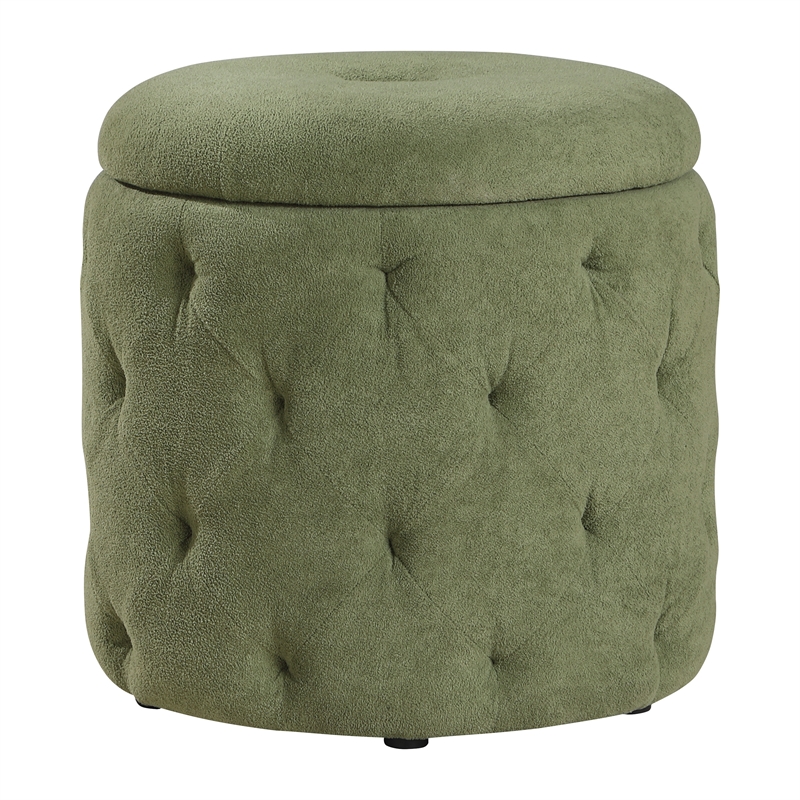 Erindale Round Storage Ottoman in Moss Green Fabric