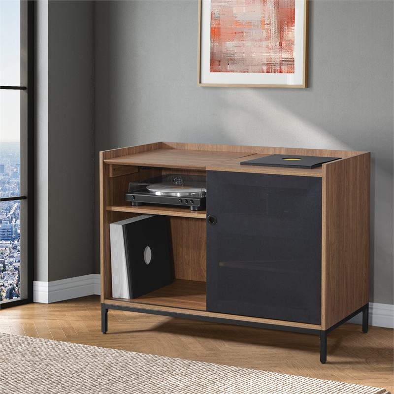 Colmar Record Player Stand with Album Storage in Engineered Wood Walnut Finish