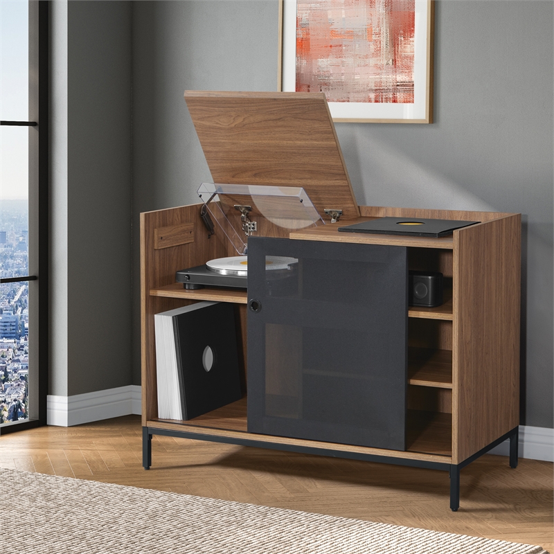 Colmar Record Player Stand with Album Storage in Engineered Wood Walnut Finish