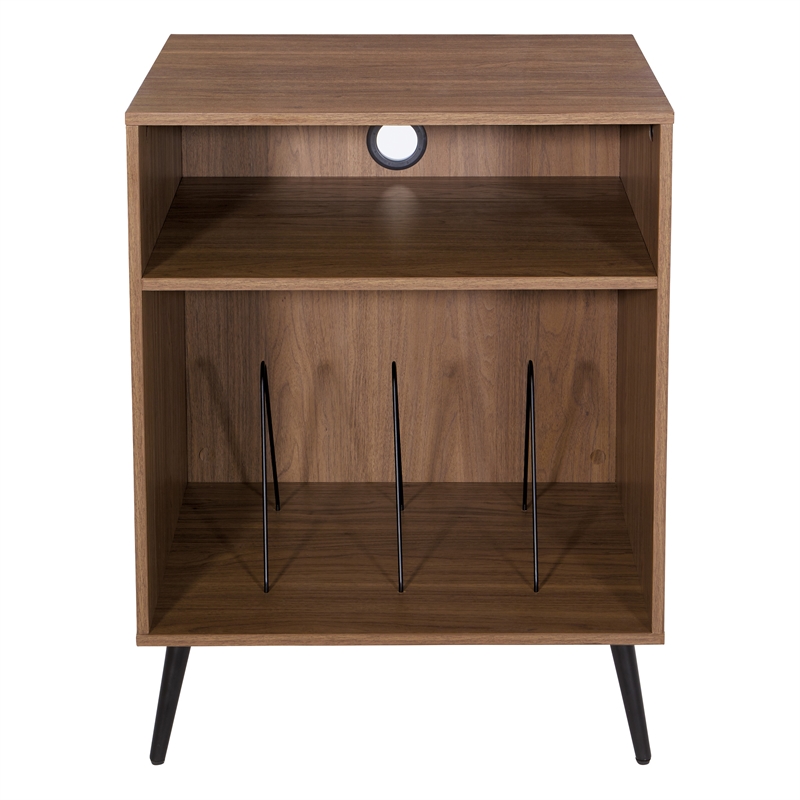 Retro Record Player Stand with Album Storage in Engineered Wood Walnut Finish
