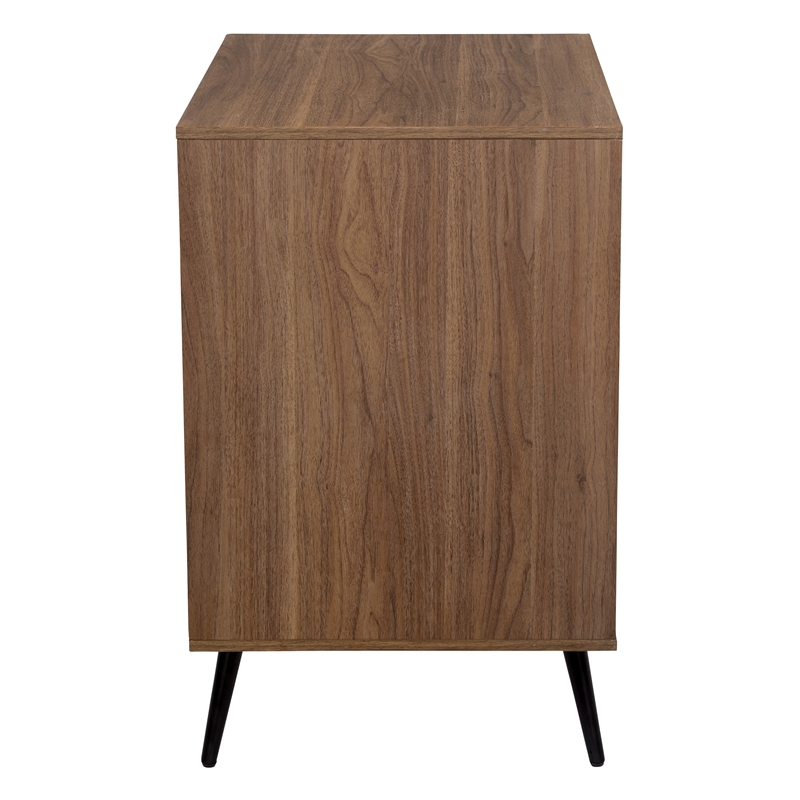 Retro Record Player Stand with Album Storage in Engineered Wood Walnut Finish