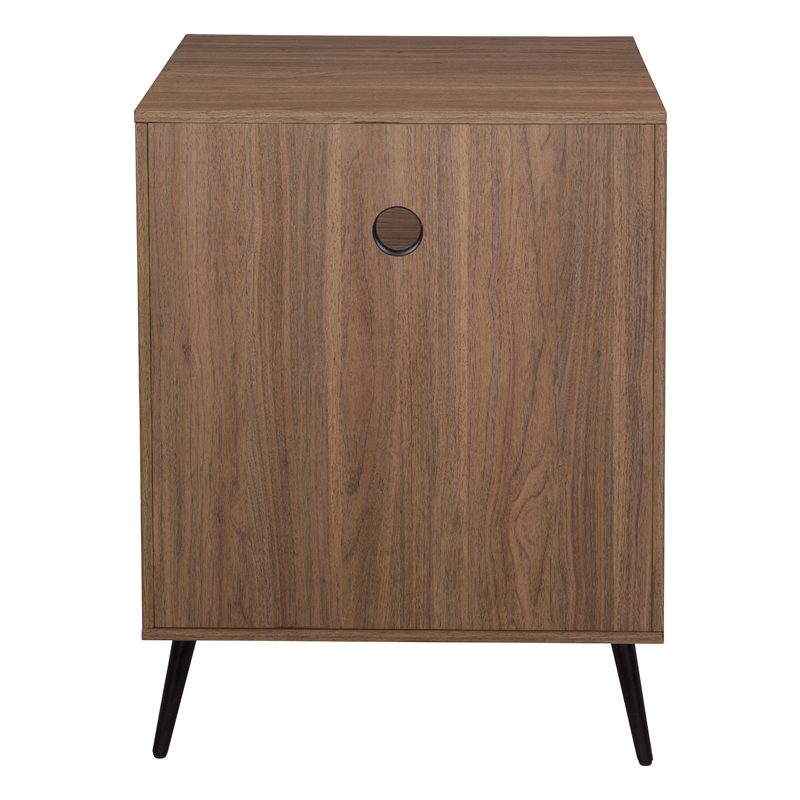 Retro Record Player Stand with Album Storage in Engineered Wood Walnut Finish
