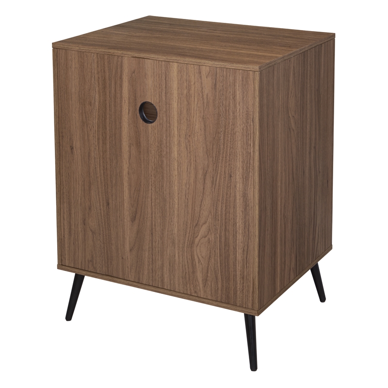 Retro Record Player Stand with Album Storage in Engineered Wood Walnut Finish