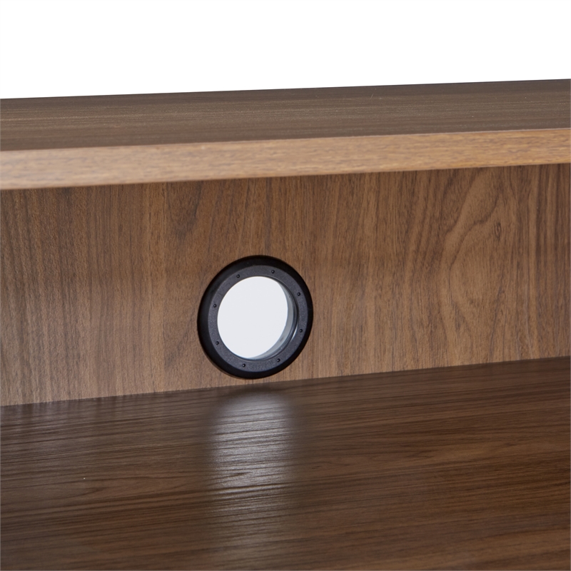 Retro Record Player Stand with Album Storage in Engineered Wood Walnut Finish