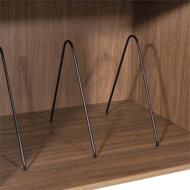 Retro Record Player Stand with Album Storage in Engineered Wood Walnut Finish