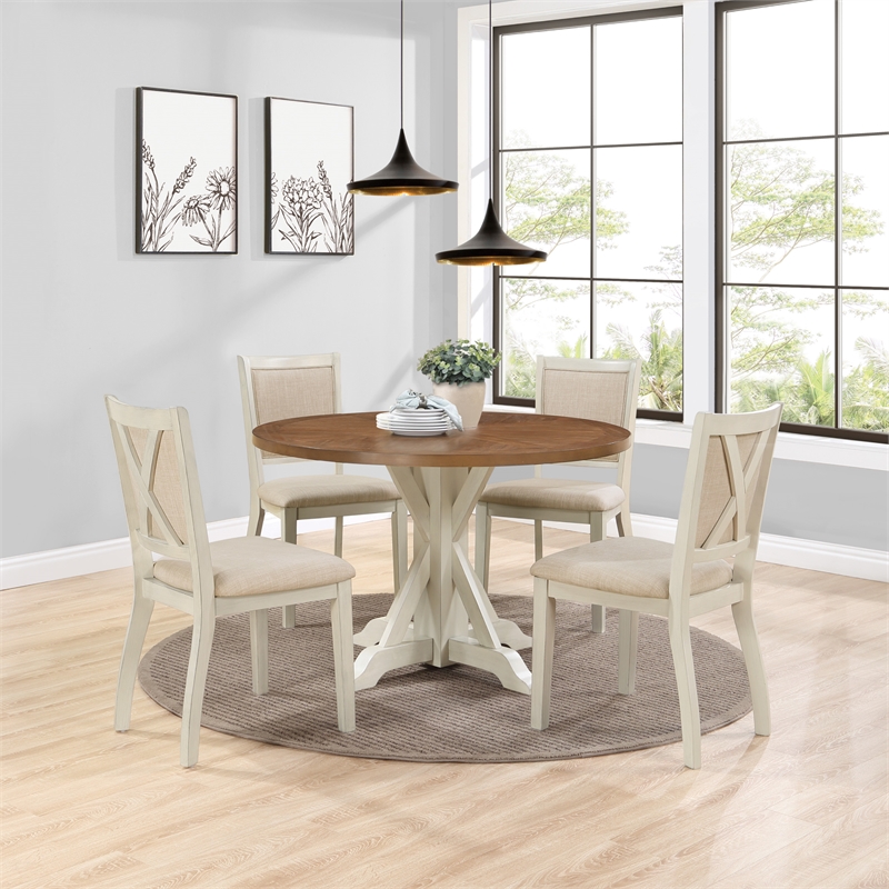 Delina 5-PC Dining Set in Engineered Wood  Antique Natural Top
