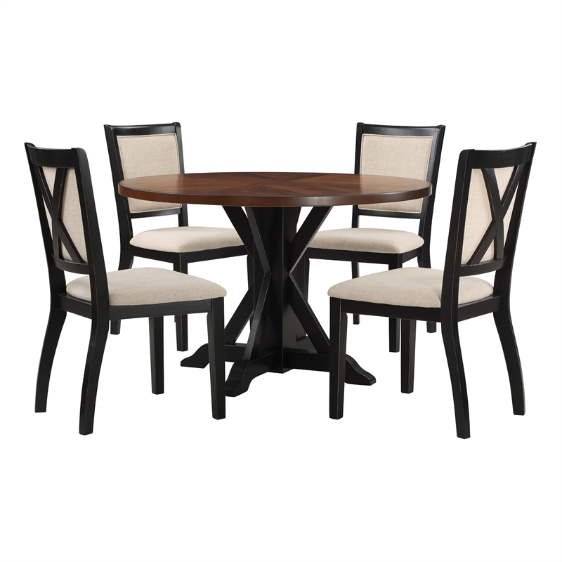 Delina 5-PC Dining Set in Engineered Wood Natural Tobacco Top