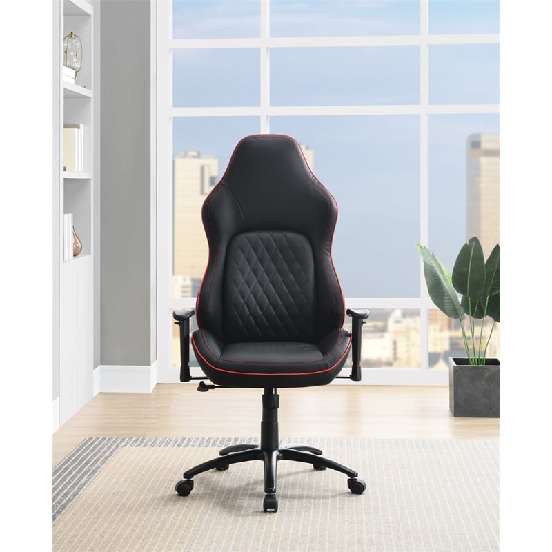 High Stakes Gaming Chair Black Bonded Leather with Red Accents
