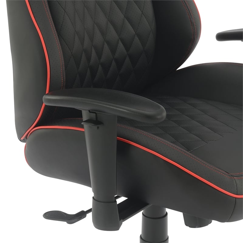 High Stakes Gaming Chair Black Bonded Leather with Red Accents