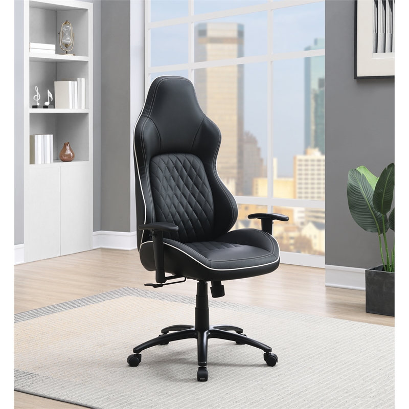High Stakes Gaming Chair Black Bonded Leather with White Accents