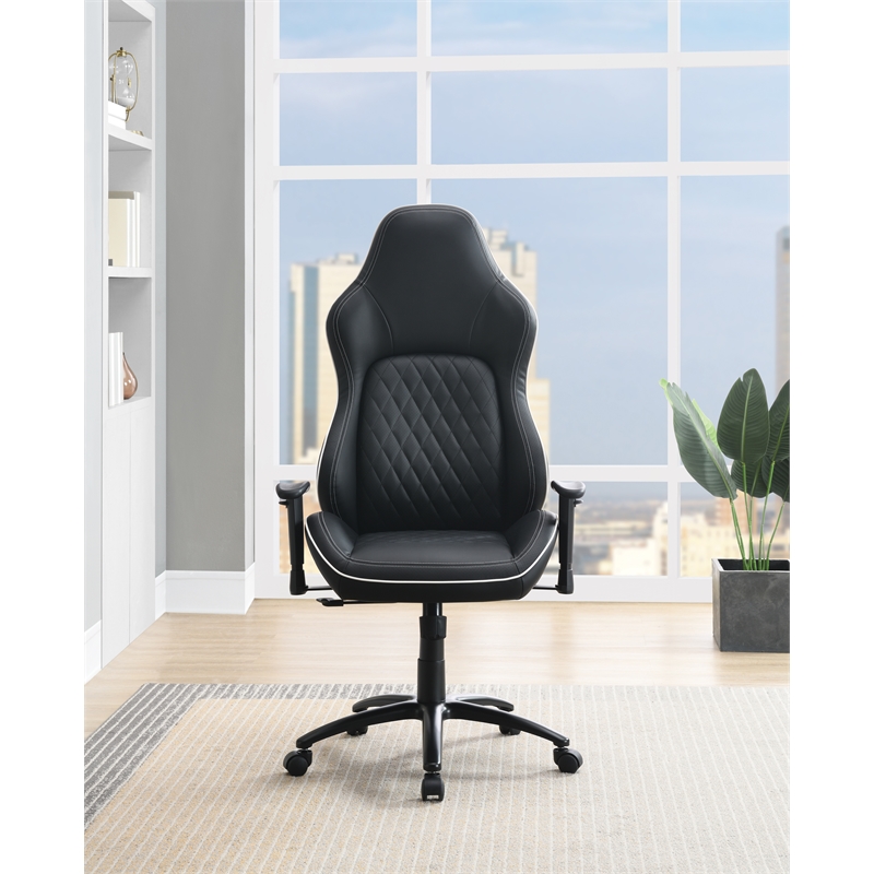 High Stakes Gaming Chair Black Bonded Leather with White Accents