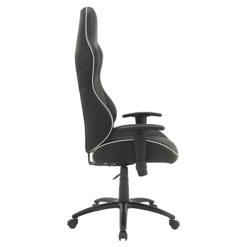 High Stakes Gaming Chair Black Bonded Leather with White Accents