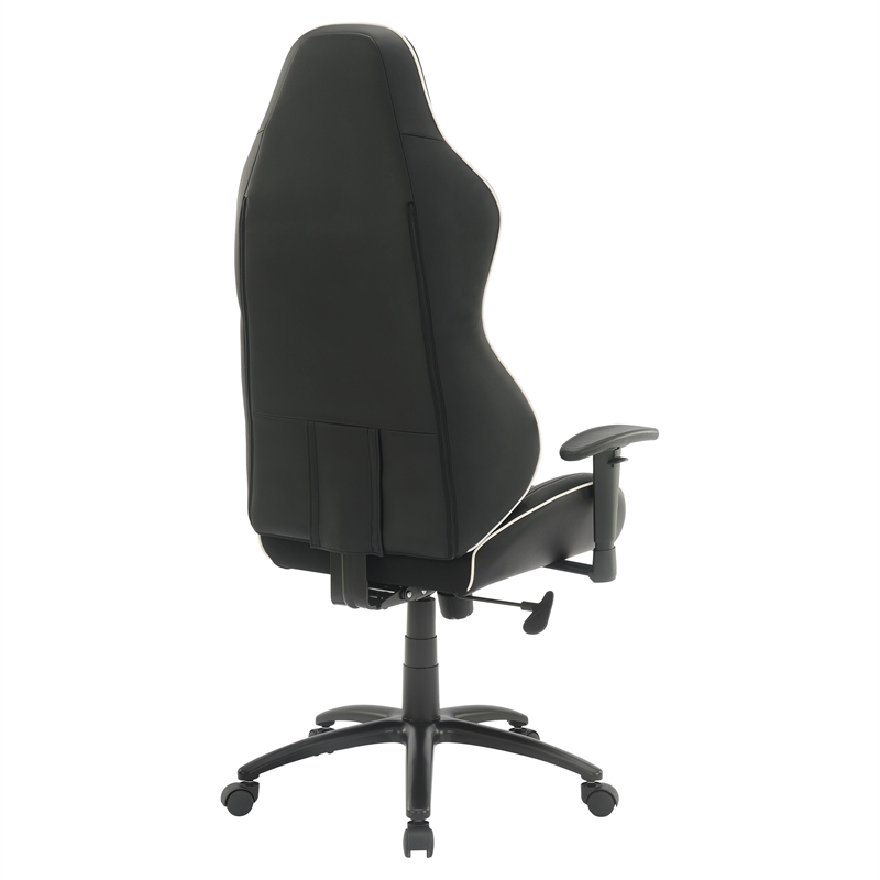 High Stakes Gaming Chair Black Bonded Leather with White Accents