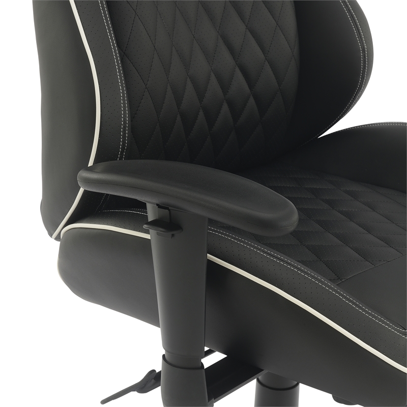 High Stakes Gaming Chair Black Bonded Leather with White Accents