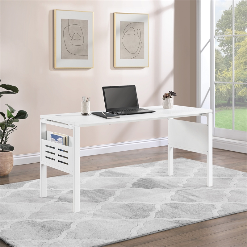 Prado 60x24 Desk with Storage in Metal Schattdecor White Carbon Fiber Desk Top