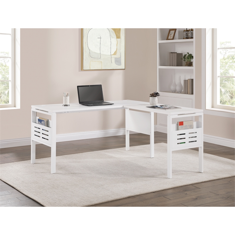 Prado 60x60 L Desk with Storage in Metal Schattdecor White Carbon Fiber Desk Top