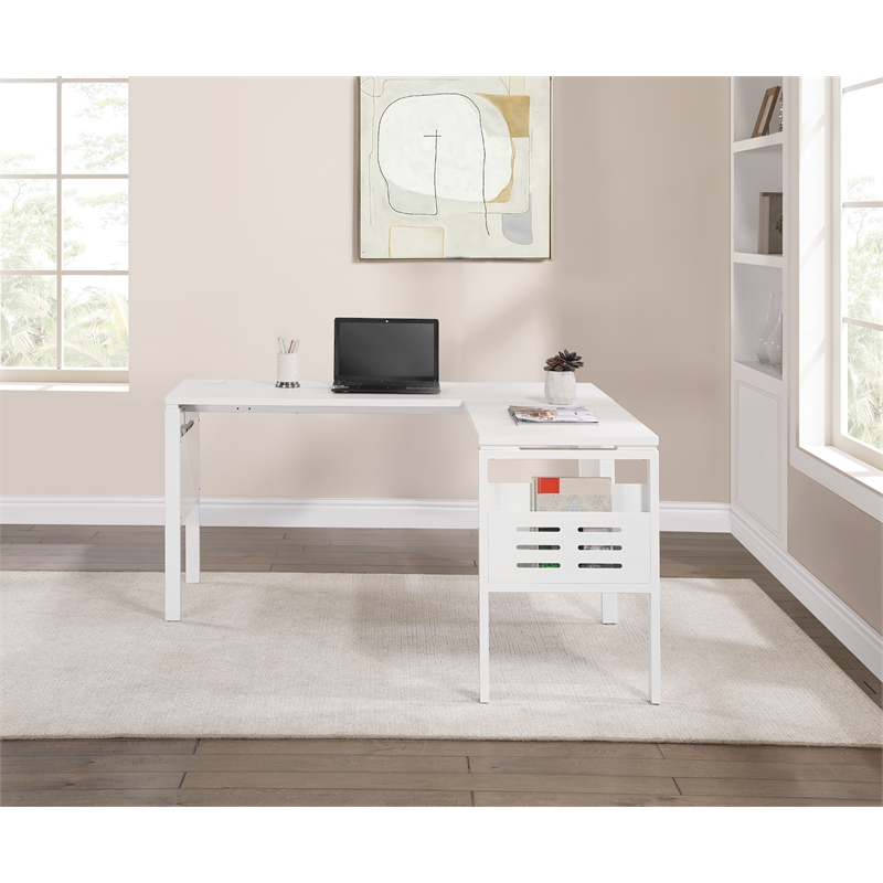 Prado 60x60 L Desk with Storage in Metal Schattdecor White Carbon Fiber Desk Top