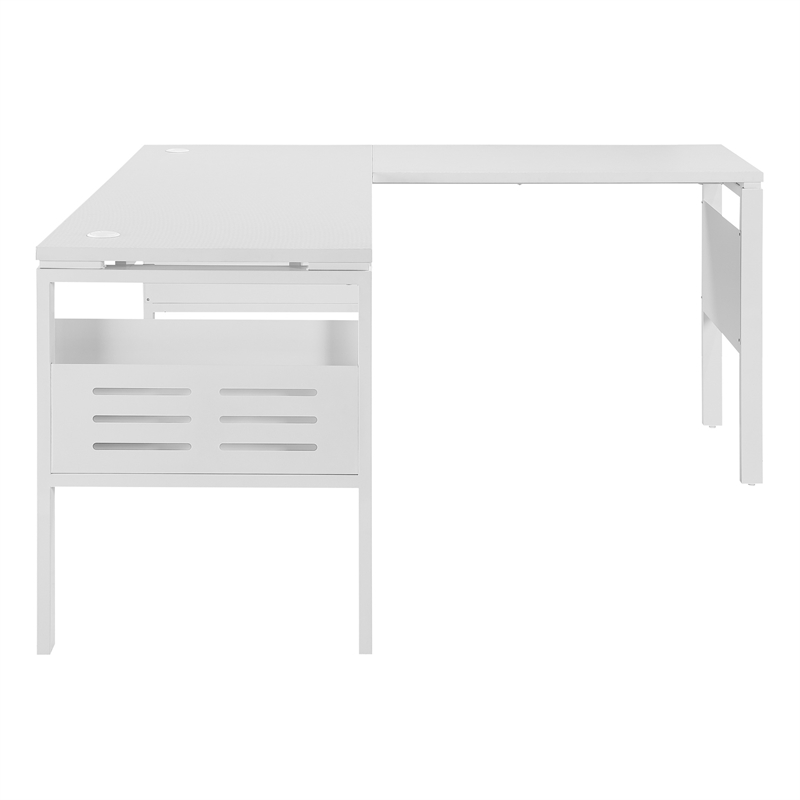 Prado 60x60 L Desk with Storage in Metal Schattdecor White Carbon Fiber Desk Top