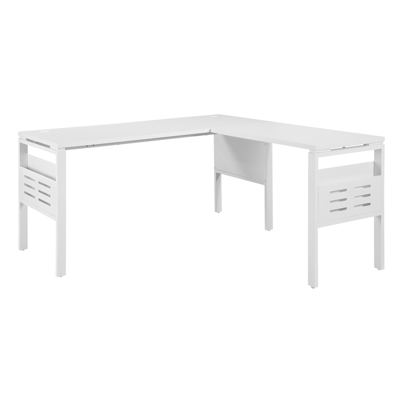 Prado 60x60 L Desk with Storage in Metal Schattdecor White Carbon Fiber Desk Top