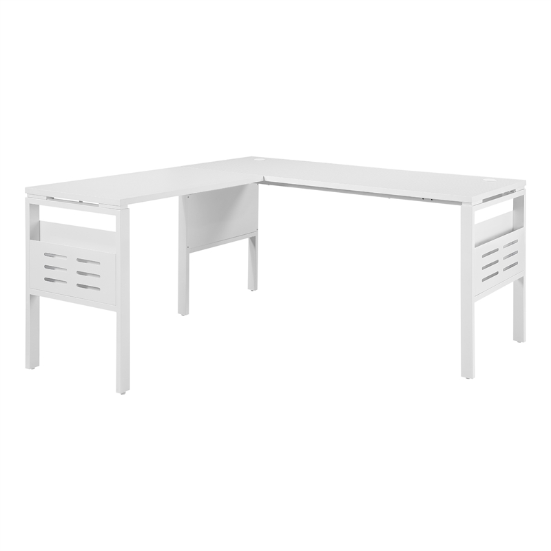 Prado 60x60 L Desk with Storage in Metal Schattdecor White Carbon Fiber Desk Top