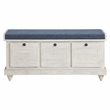 Dover Storage Bench in Wood Distress White with Navy Fabric Cushion ASM