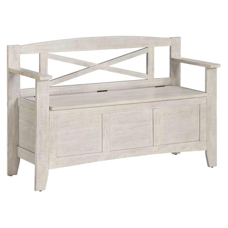 Metro Entry Way Bench in Engineered Wood Distressed White Finish