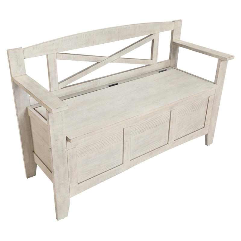 Metro Entry Way Bench in Engineered Wood Distressed White Finish