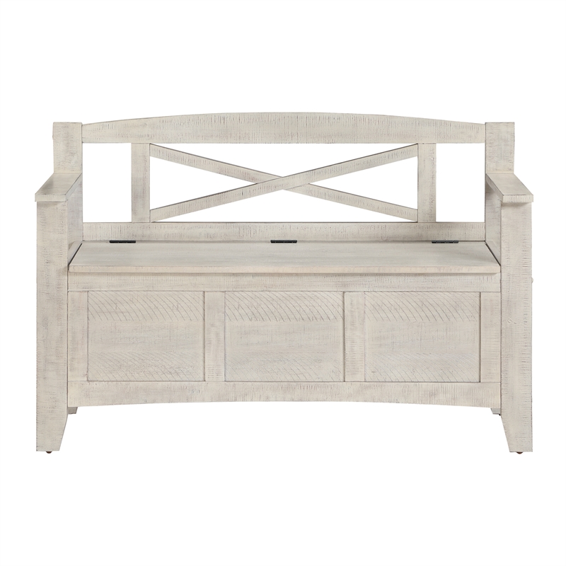 Metro Entry Way Bench in Engineered Wood Distressed White Finish