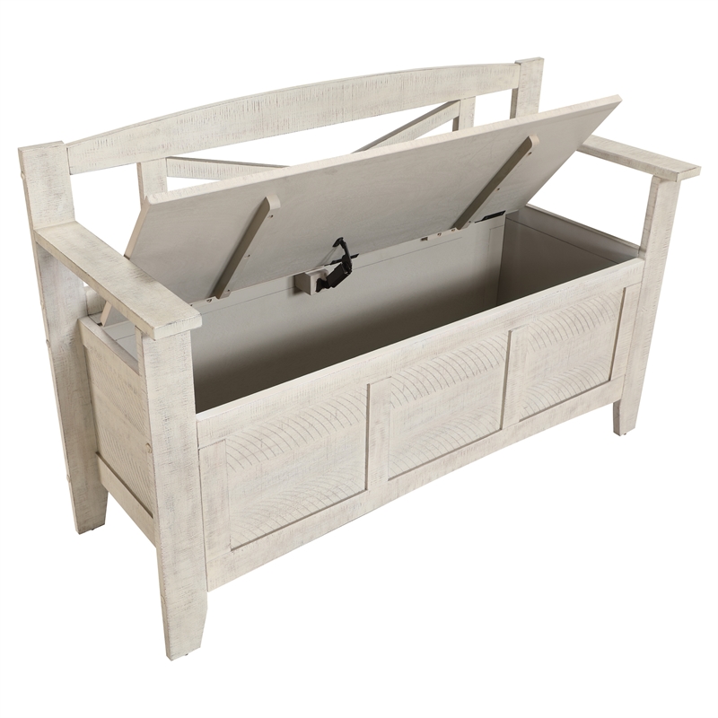 Metro Entry Way Bench in Engineered Wood Distressed White Finish