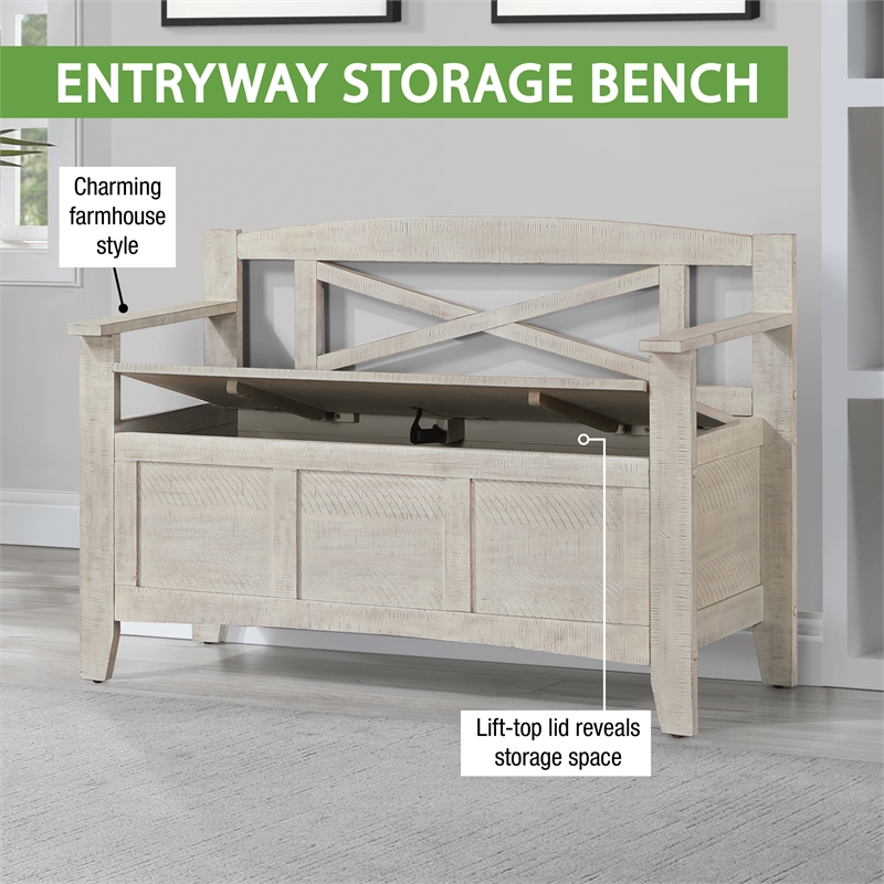 Metro Entry Way Bench in Engineered Wood Distressed White Finish